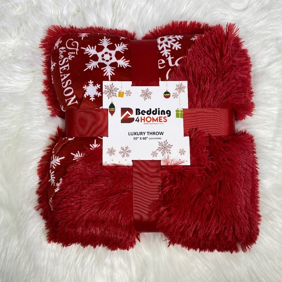 Kate & Co. Other - ✨FINAL STOCK✨Red & White Snowflakes Faux Fur Sherpa
